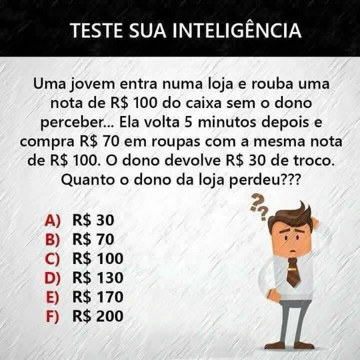 Resposta do Desafio o Roubo de 100 reais