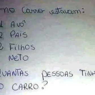 no carro estavam 1 avô 2 pais 2 filhos e 1 neto