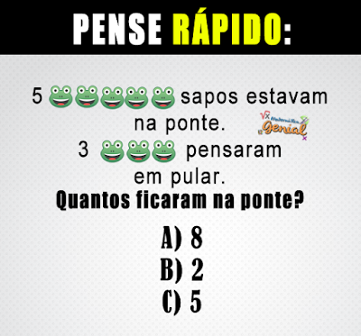 5 sapos estavam na ponte. 3 pensaram em pular. Quantos ficaram na ponte?