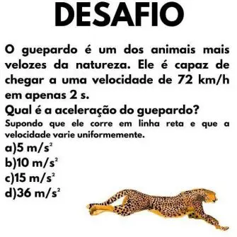 Qual a aceleração do Guepardo