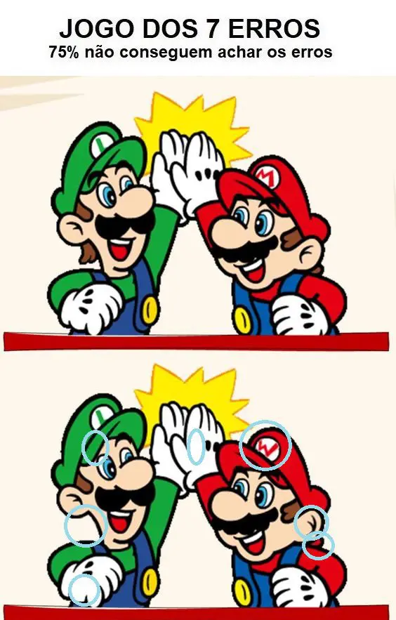 Jogo dos 7 erros: Mario e Luigi Resposta