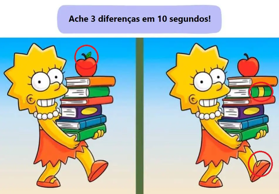 Ache 3 diferenças em 10 segundos: Lisa Simpson