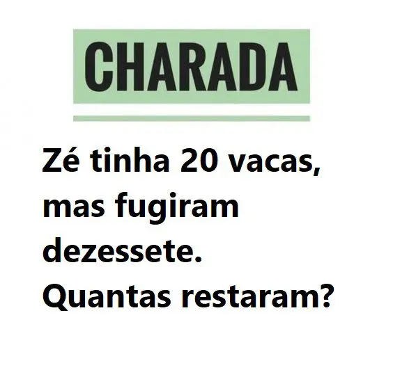 Zé tinha 20 vacas, mas fugiram dezessete. Quantas restaram?