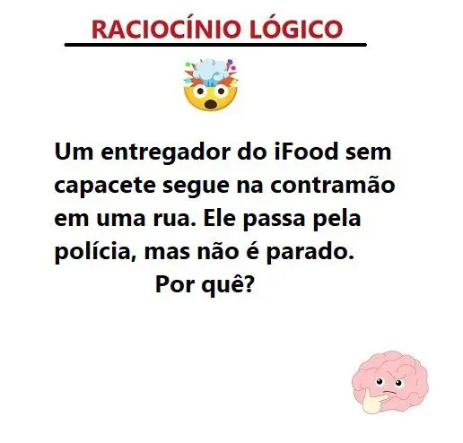 Um entregador do iFood sem capacete segue na contramão em uma rua. Ele passa pela polícia, mas não é parado. Por quê?