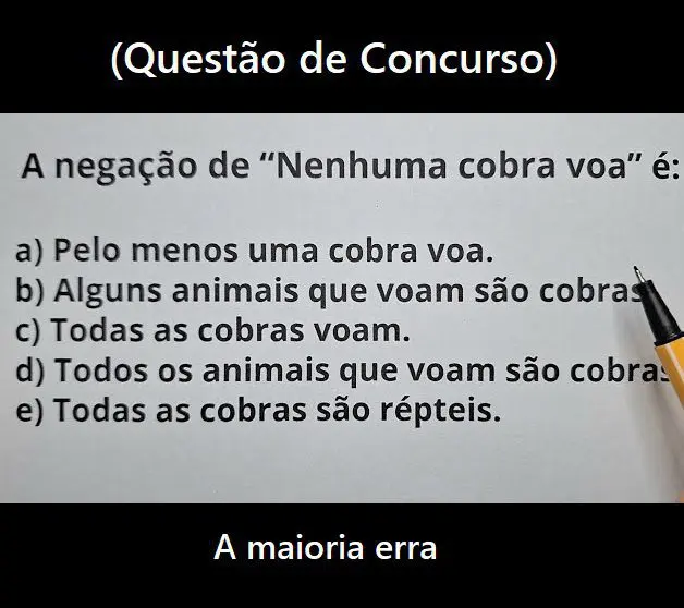 Questão de Concurso: A negação de "Nenhuma cobra voa" é: