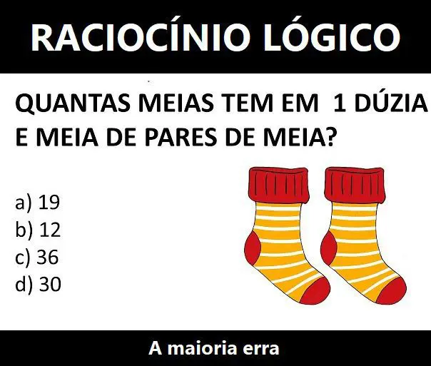 Quantas meias tem em 1 dúzia e meia de pares de meia?