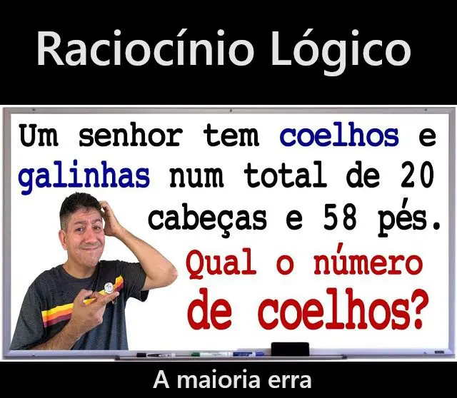 Um senhor tem coelhos e galinhas num total de 20 cabeças e 58 pés, qual o número de coelhos?