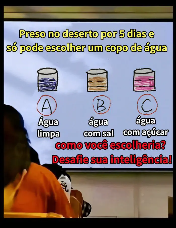 Preso no deserto por 5 dias, você só pode escolher um copo de água, qual você escolhe?