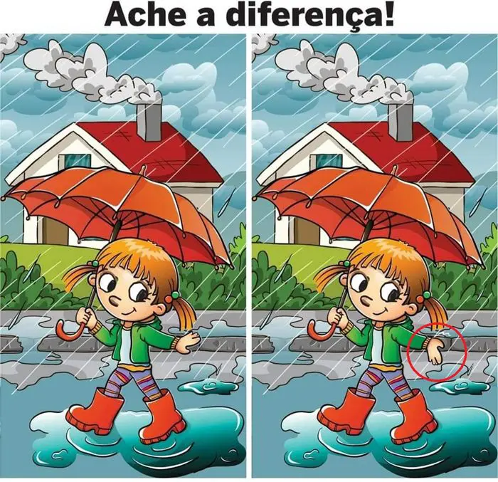 Resposta Ache a Diferença: A Menina Brincando na Chuva