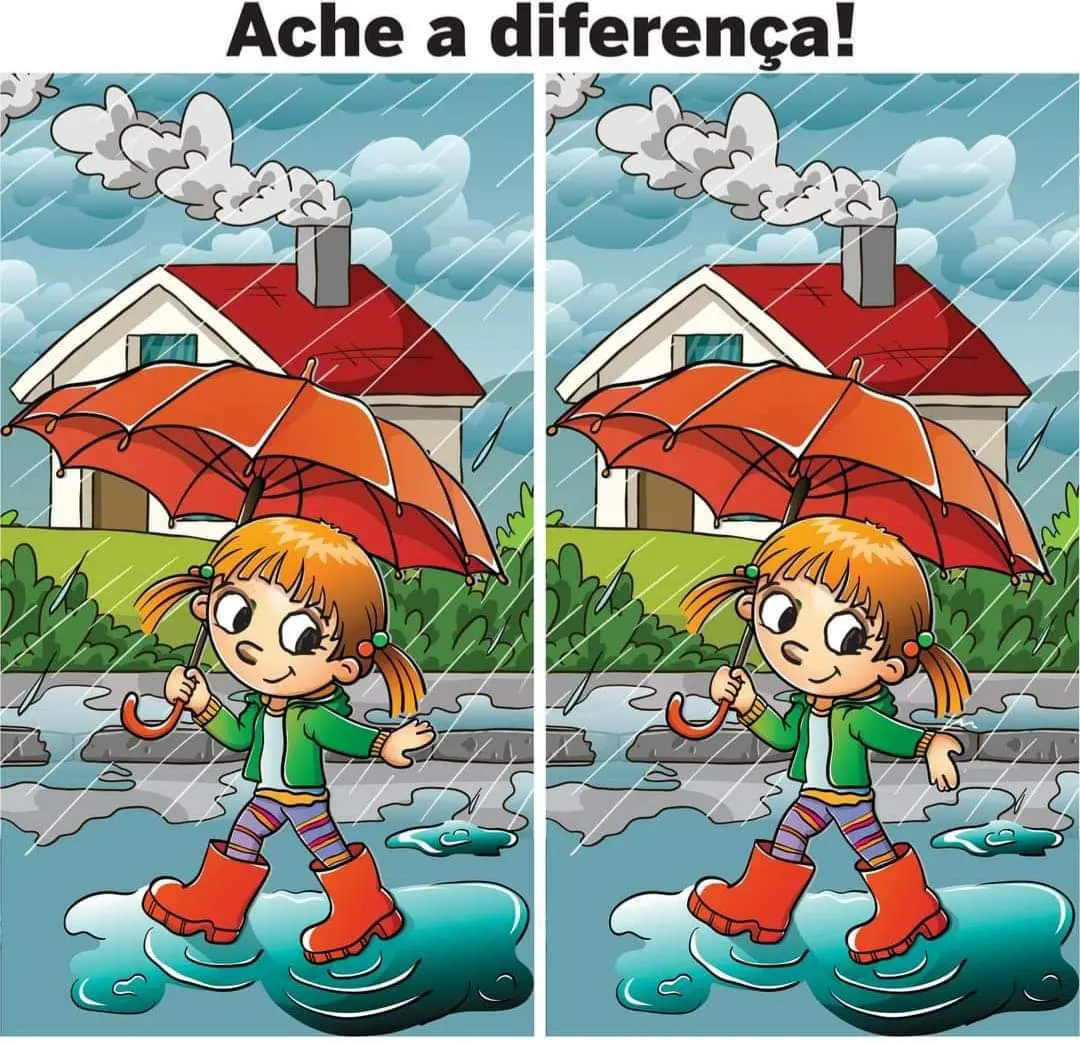 Desafio visual: Ache a Diferença: A Menina Brincando na Chuva