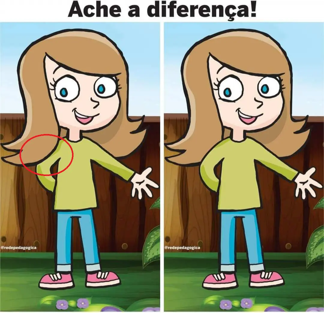 Desafio Visual Resposta Ache a Diferença: A Menina Escondendo a Mão