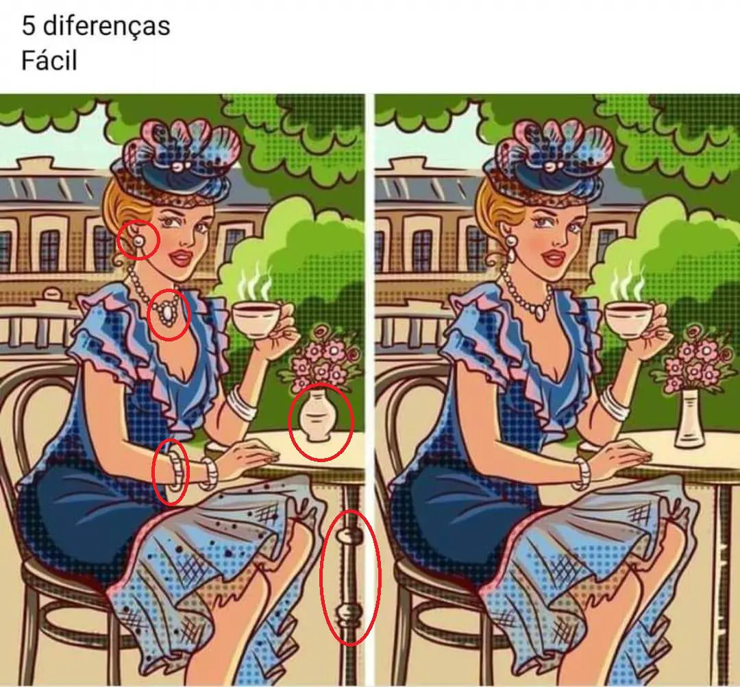 Resposta Ache as Diferenças: A Mulher Tomando Café