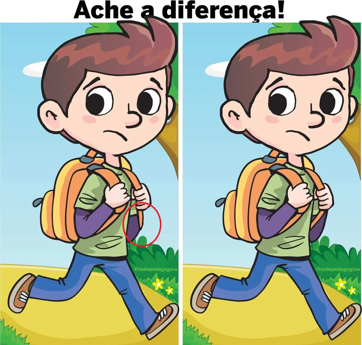 Resposta Ache a Diferença: O Menino da Mochila Laranja