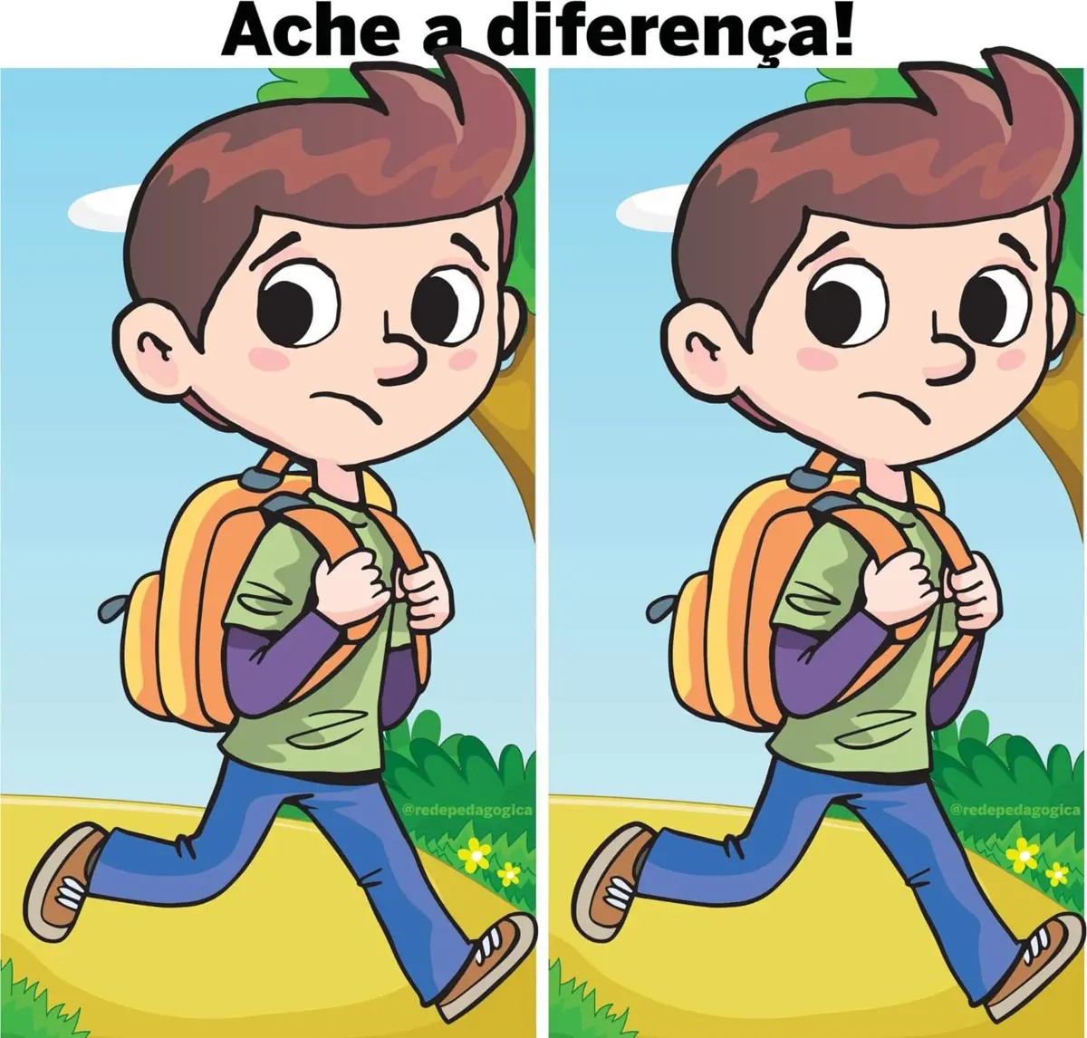 Desafio Visual Ache a Diferença: O Menino da Mochila Laranja