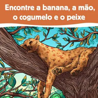 Desafio Visual Encontre a banana, a mão, o cogumelo e o peixe