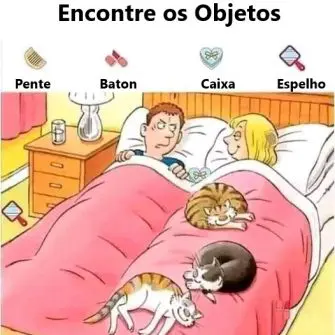 Desafio Visual Encontre os Objetos: O Casal na Cama