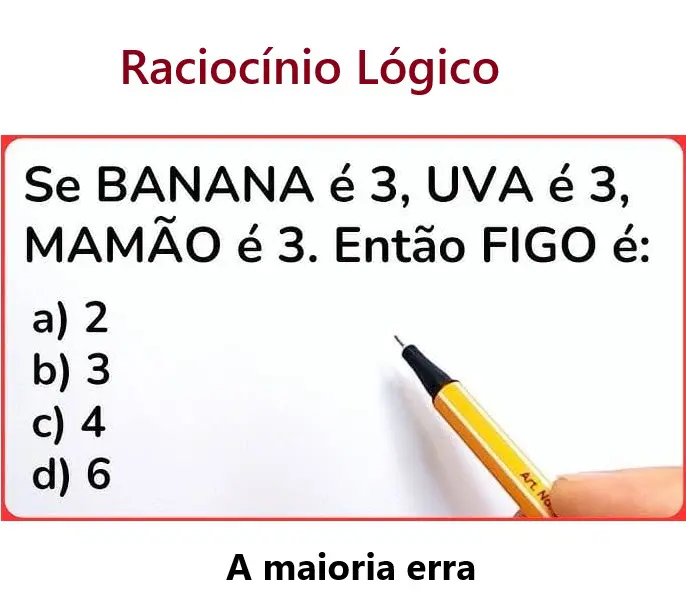 Se Banana é 3, Uva é 3, Mamão é 3, então Figo é?