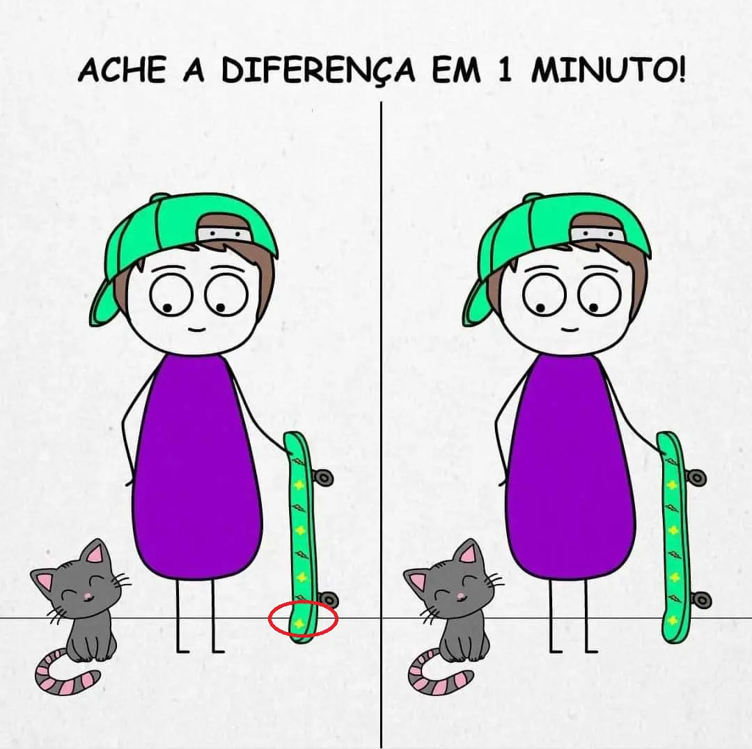 Veja a Resposta de Ache a Diferença: O Skatista e o Gatinho Fofo