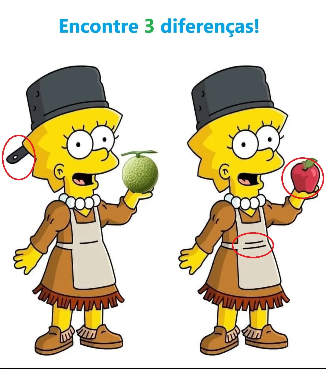 Veja a Resposta de Ache 3 Diferenças: Lisa Simpson