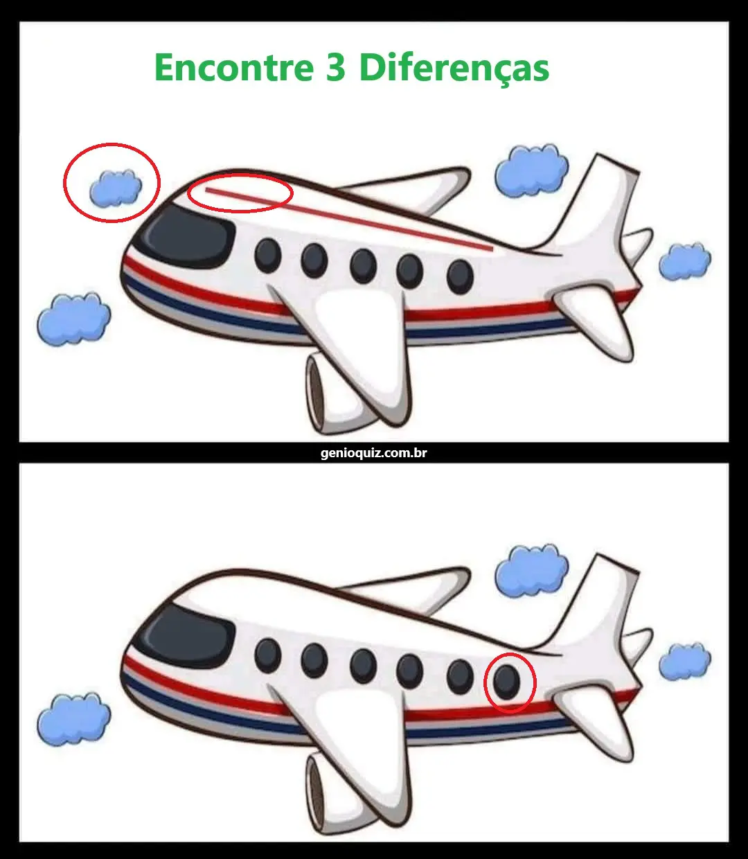 Veja a Resposta de Ache 3 Diferenças: O Avião