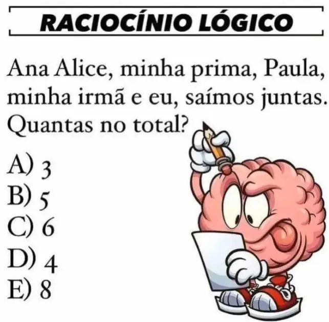 Ana Alice, minha prima, Paula, minha irmã e eu, saímos juntas, quantas no total?