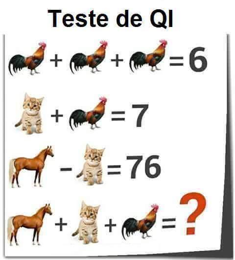 Resposta teste de QI Galo, Cavalo e Gato