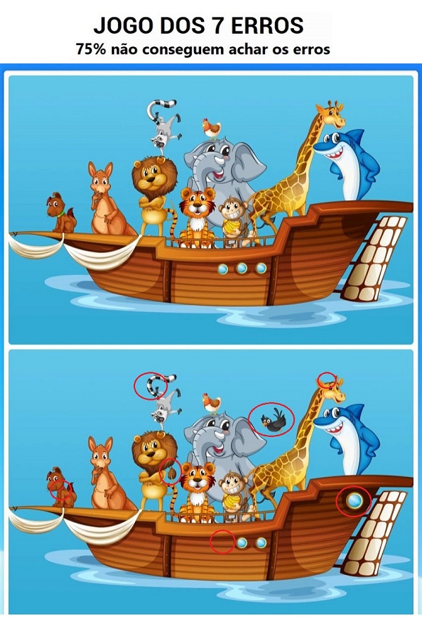 Jogo dos 7 erros: Os Animais no Barco