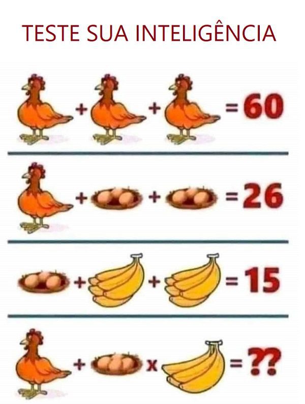 TESTE DE INTELIGÊNCIA  Teste de inteligência, Desafios de matemática,  Teste de