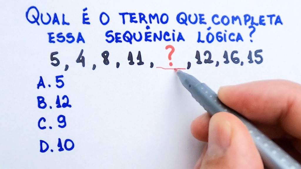 Qual é o termo que completa essa sequência lógica: 5,4,8,11,?,12,16,15