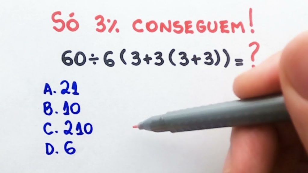 Só 3% conseguem resolver 60÷6(3+3(3+3))=?