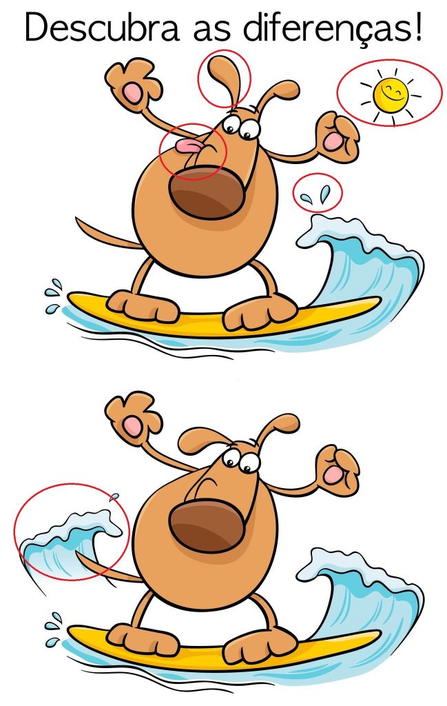 Resposta Ache as Diferenças: O Cachorro Surfista