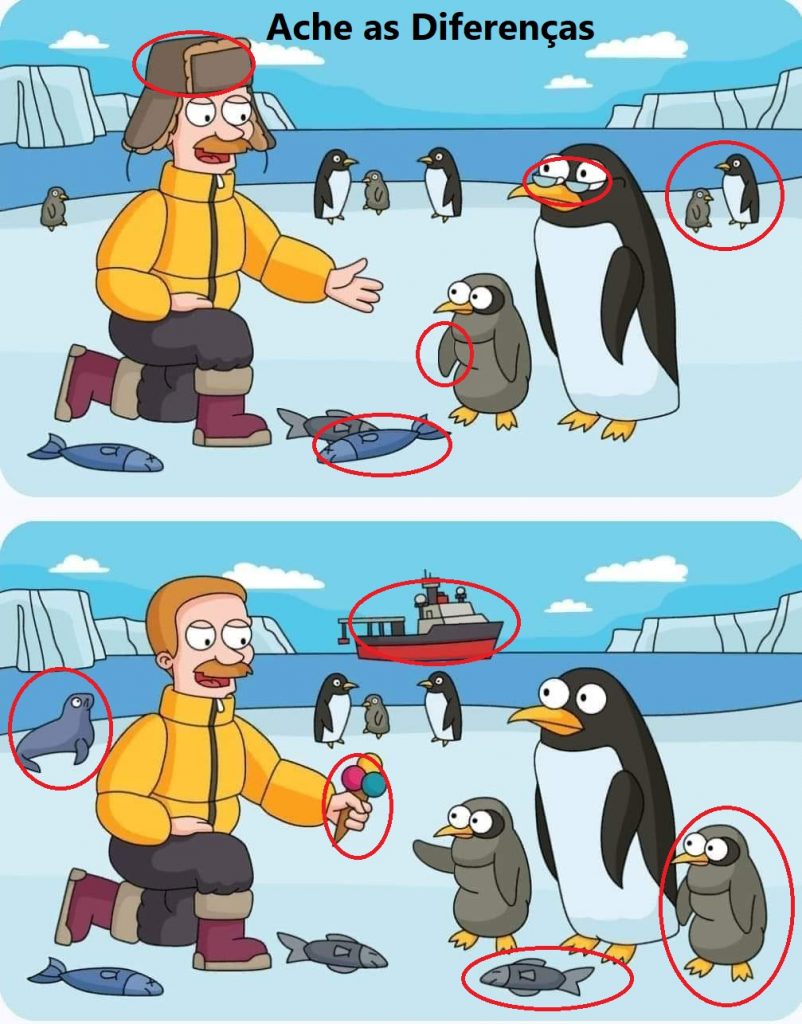 Resposta Ache as Diferenças: Os Pinguins