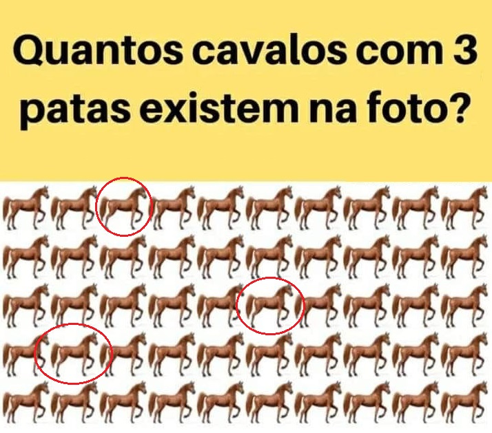 Resposta quantos cavalos com 3 patas existem na foto?