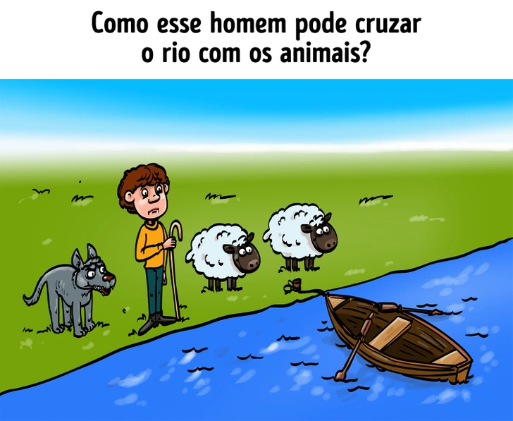 Como esse homem pode cruzar o rio com os animais?